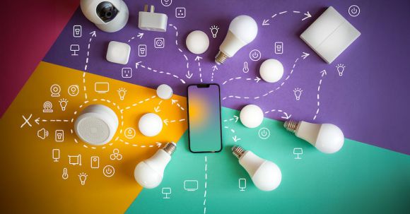 IoT - Smart home automation devices. Colorful diagram.