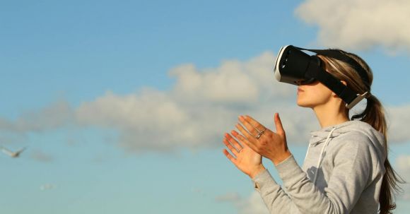 Technology - Woman Using Vr Goggles Outdoors