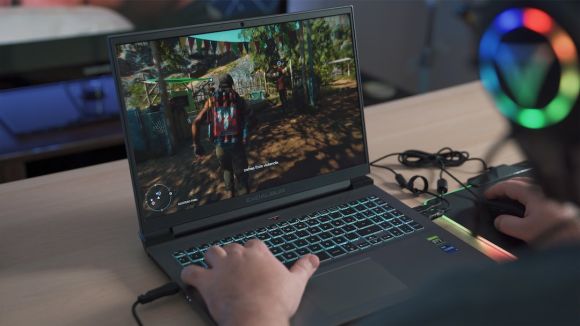 Pc - a person playing a video game on a laptop